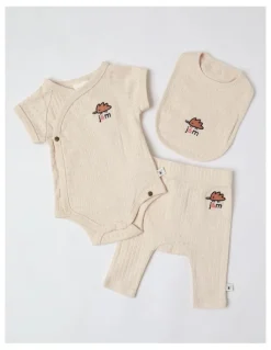 Jack & Milly Newborn Baby Embroidered Pointelle Gift Set in Oatmeal