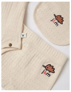 Jack & Milly Newborn Baby Embroidered Pointelle Gift Set in Oatmeal