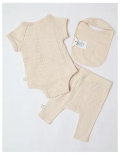 Jack & Milly Newborn Baby Embroidered Pointelle Gift Set in Oatmeal
