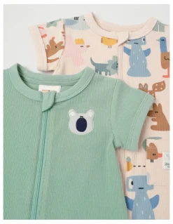 Jack & Milly Newborn Naturals River 2 Pack Romper Set in Sage