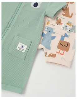 Jack & Milly Newborn Naturals River 2 Pack Romper Set in Sage