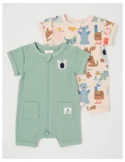 Jack & Milly Newborn Naturals River 2 Pack Romper Set in Sage