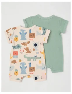 Jack & Milly Newborn Naturals River 2 Pack Romper Set in Sage