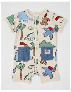 Jack & Milly Noah Zip Front Romper with Chambray Pockets in Oatmeal