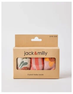 Jack & Milly 3 Pack Daisy Socks Newborn in Pink