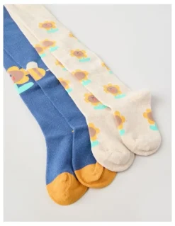 Jack & Milly 2 Pack Sunflower Tights in Oat Marle