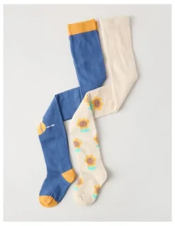 Jack & Milly 2 Pack Sunflower Tights in Oat Marle