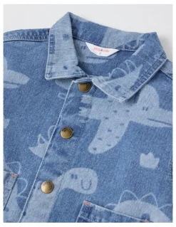 Jack & Milly Paddy Laser Print Dinos Denim Workwear Jacket in Blue