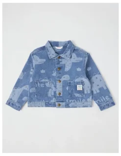 Jack & Milly Paddy Laser Print Dinos Denim Workwear Jacket in Blue