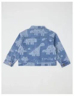 Jack & Milly Paddy Laser Print Dinos Denim Workwear Jacket in Blue