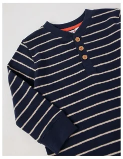 Jack & Milly Percy Striped Textured Cotton Henley Tee in Navy