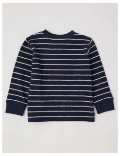 Jack & Milly Percy Striped Textured Cotton Henley Tee in Navy