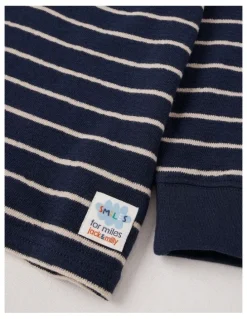 Jack & Milly Percy Striped Textured Cotton Henley Tee in Navy