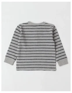 Jack & Milly Percy Striped Textured Cotton Henley Tee in Grey