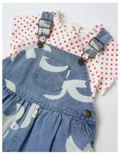 Jack & Milly Queenie Denim Discharge Pinny and Tee Set in Denim