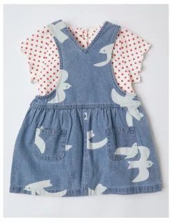 Jack & Milly Queenie Denim Discharge Pinny and Tee Set in Denim