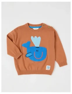 Jack & Milly Rex Knitted Jumper with Whale Boucle in Brown