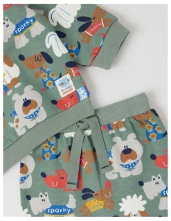 Jack & Milly Ricky Fleece Tracksuit Set with Best In Show Print in Sage