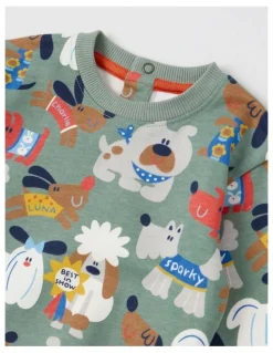 Jack & Milly Ricky Fleece Tracksuit Set with Best In Show Print in Sage