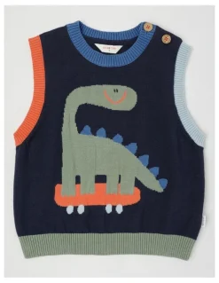 Jack & Milly Roo Intarsia Dino Vest in Navy