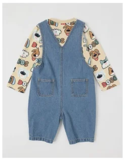 Jack & Milly Roy Denim Overall and Doggo Print Tee Set in Denim