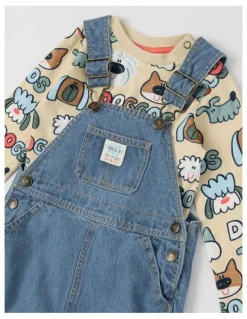 Jack & Milly Roy Denim Overall and Doggo Print Tee Set in Denim