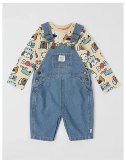 Jack & Milly Roy Denim Overall and Doggo Print Tee Set in Denim