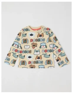 Jack & Milly Roy Denim Overall and Doggo Print Tee Set in Denim
