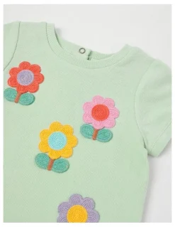 Jack & Milly Ruby Top with Crochet Flowers in Light Green