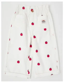 Jack & Milly Sadie Wide Leg Pant with Apple Embroidery in White