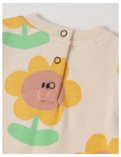 Jack & Milly Spider French Terry Romper with Sunny Print in Oatmeal