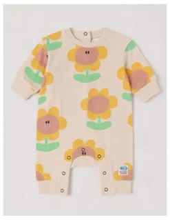 Jack & Milly Spider French Terry Romper with Sunny Print in Oatmeal