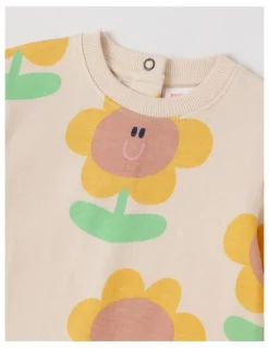 Jack & Milly Spider French Terry Romper with Sunny Print in Oatmeal