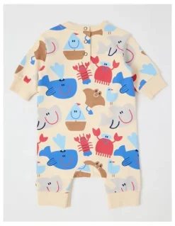 Jack & Milly Spider French Terry Romper with Nautical Print in Oatmeal