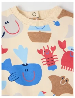 Jack & Milly Spider French Terry Romper with Nautical Print in Oatmeal