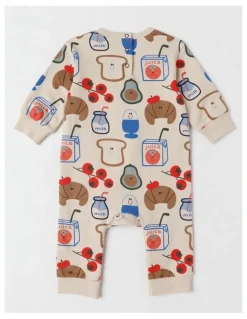 Jack & Milly Spider French Terry Romper with Breaky Print in Oatmeal