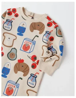 Jack & Milly Spider French Terry Romper with Breaky Print in Oatmeal