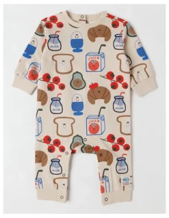 Jack & Milly Spider French Terry Romper with Breaky Print in Oatmeal