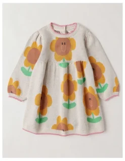 Jack & Milly Sunny Double Knit Sunflower Jacquard Dress and Scallop Edges in Oatmeal
