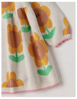 Jack & Milly Sunny Double Knit Sunflower Jacquard Dress and Scallop Edges in Oatmeal