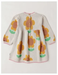 Jack & Milly Sunny Double Knit Sunflower Jacquard Dress and Scallop Edges in Oatmeal