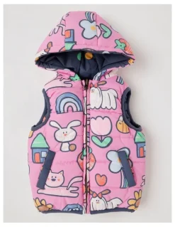Jack & Milly Sydney Reversible Recycled Puffer Vest with My Favourite Things Print