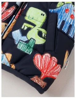 Jack & Milly Sydney Reversible Recycled Puffer Vest with Sketchy Dino Print