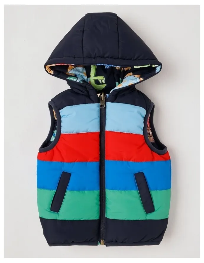 Jack & Milly Sydney Reversible Recycled Puffer Vest with Sketchy Dino Print