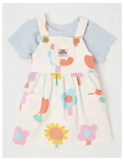 Jack & Milly Tansy Pinny Dress And Rib Top Set in Happy Flower Print in Cream