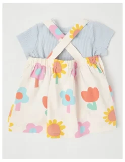 Jack & Milly Tansy Pinny Dress And Rib Top Set in Happy Flower Print in Cream