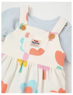 Jack & Milly Tansy Pinny Dress And Rib Top Set in Happy Flower Print in Cream