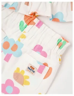 Jack & Milly Willow Peplem Top & Pant Set in Happy Flower Print in Cream