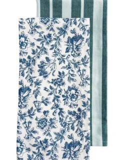 J.Elliot Home Floral Sonata Tea Towel 2 Pack in Blue