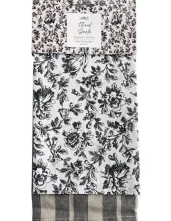 J.Elliot Home Floral Sonata Tea Towel 2 Pack in Charcoal